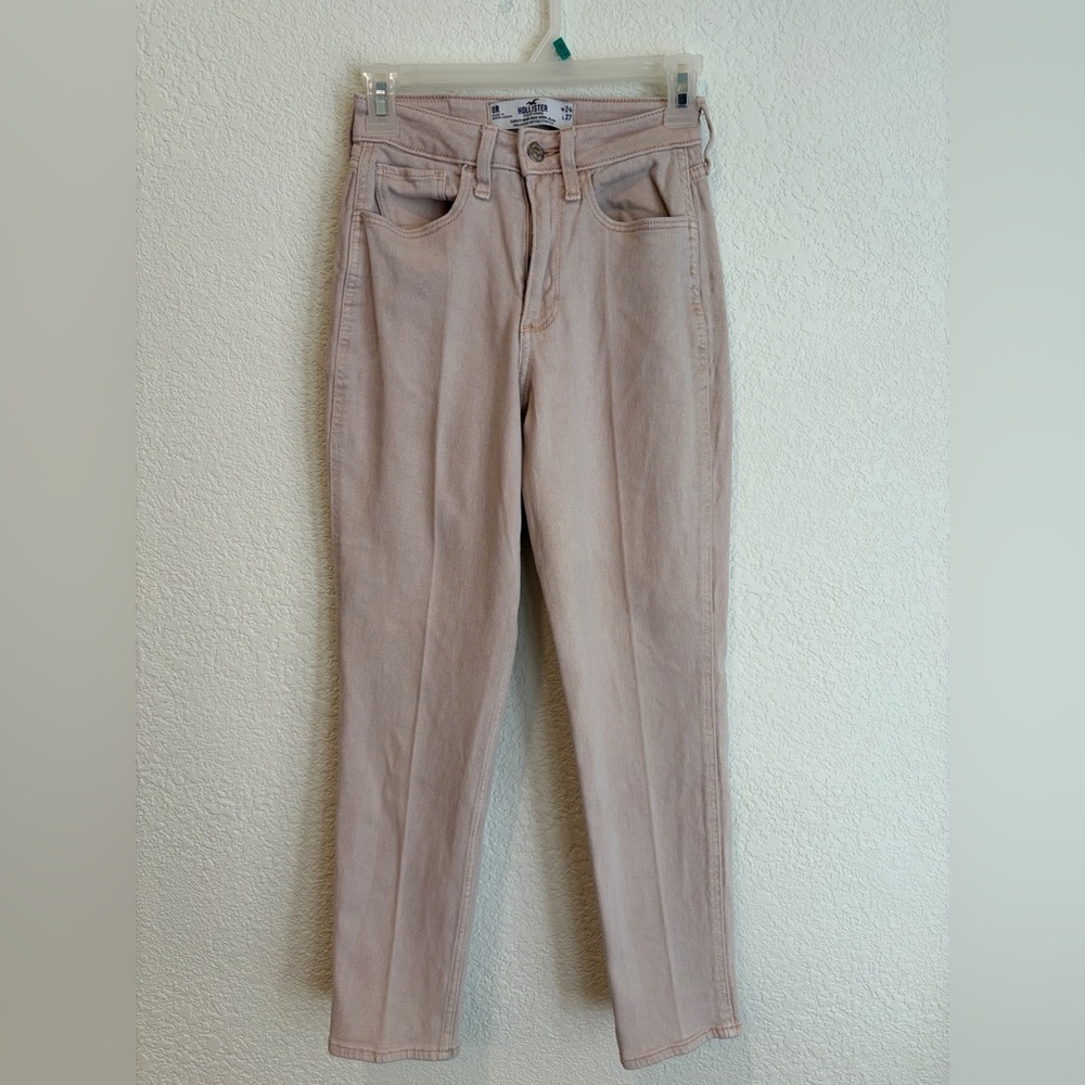 Hollister Curvy High Rise Mom Jeans Beige Stretch W24 L27 vintage
